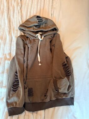 POL Distressed Crewneck Hoodie - Olive